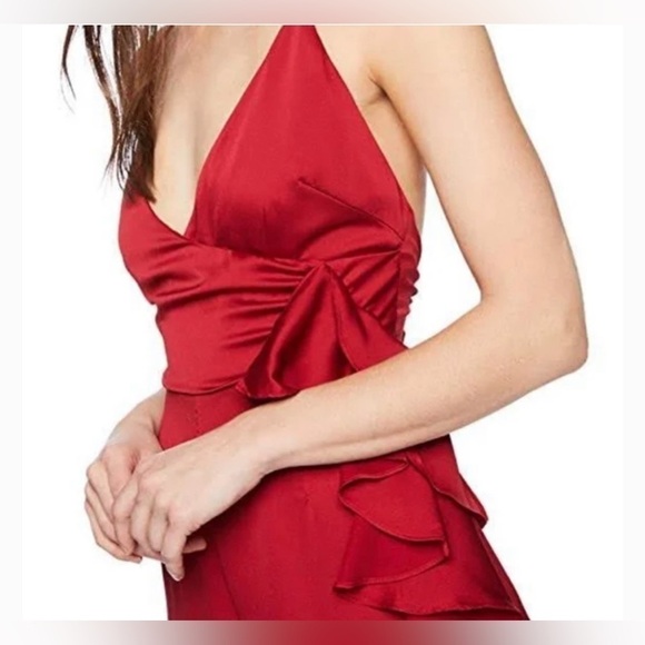 KEEPSAKE the Label Red Satin Sleeveless Ruffle Wide Leg Jumpsuit in Size XS - Picture 3 of 13